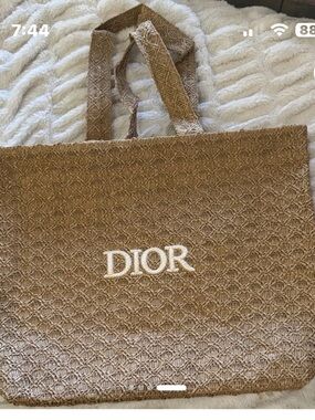 DiorRaffia  Brown Embroidered Tote Bag gift with purchase item large